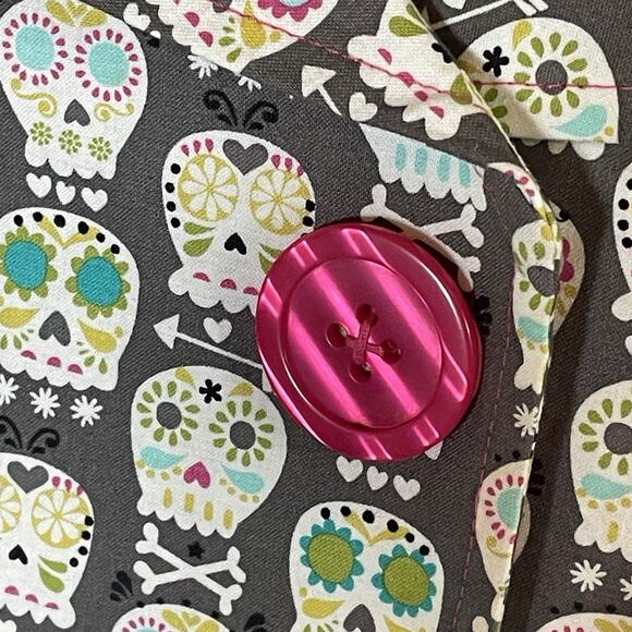 Beebop & Wally New York Retro Style Dress Sz MED Gray Skull Day of Dead Cotton - Picture 5 of 11